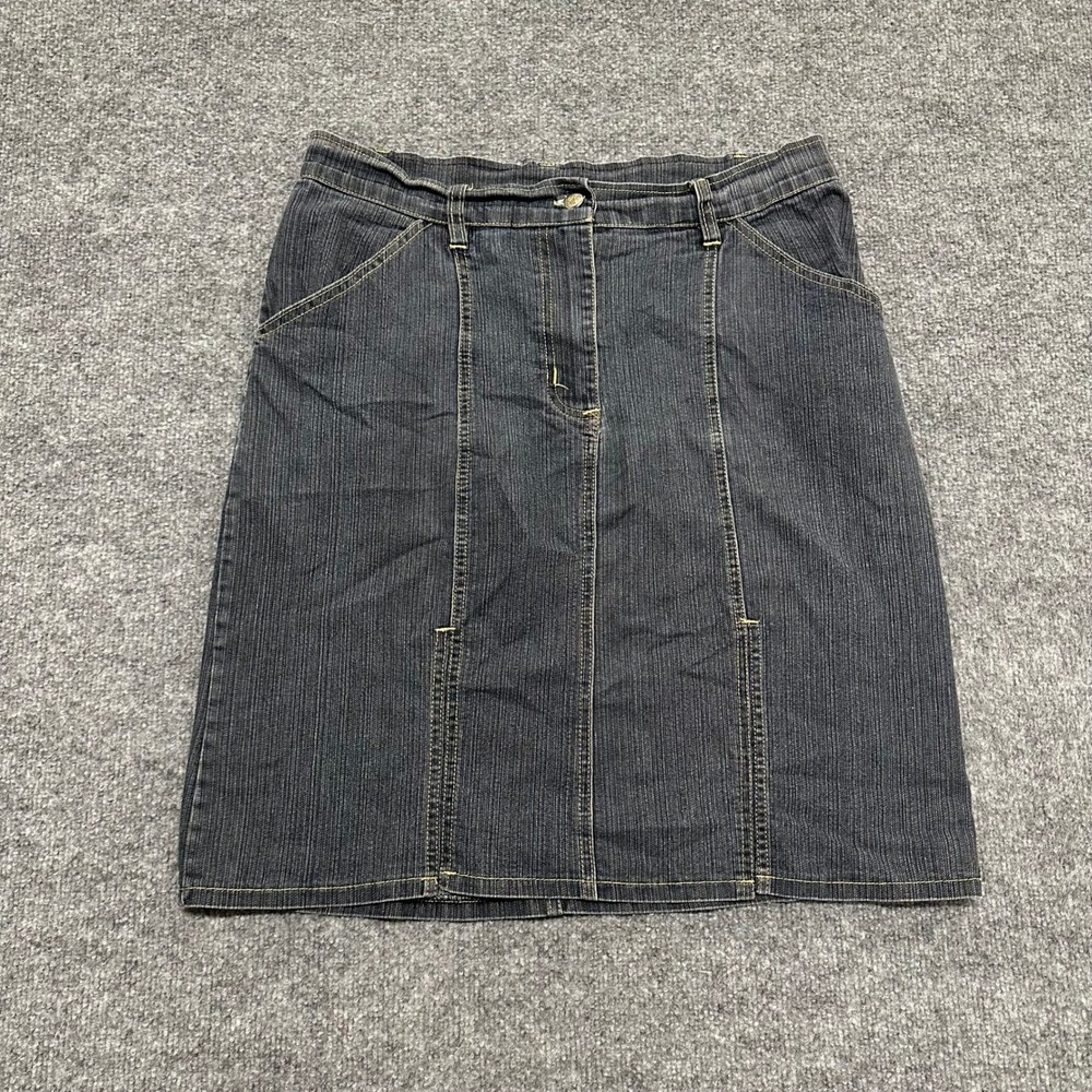 Gold Flava Skirt Womens Size 14 Dark Wash Pinstripe Denim Straight Fit Casual